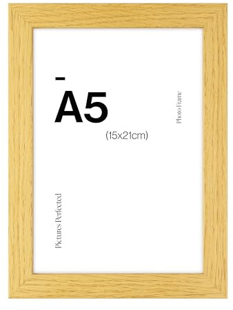 Contemporary Oak A5 Wooden Picture Frame for A5 (15 x 21cm) Photos or Pictures, Plexi Glass, Freestanding or Wall Mounted Landscape or Portrait