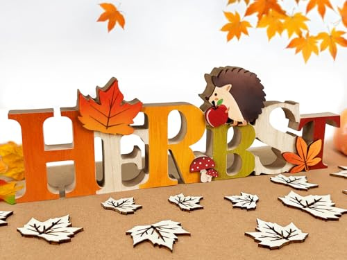 Herbst Deko, Tischdeko Herbst mit Herbstblätter, Holz Schriftzug Herbst Dekoration, Herbstdeko Innen, Herbstliche Deko Herbst