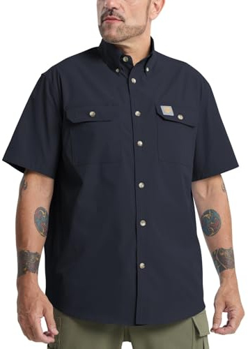 Kecols Mens Regular Fit Work Utility Shirt Midweight with Two Chest Pockets Wrinkle-Resistant Industrial Work Wear Navy