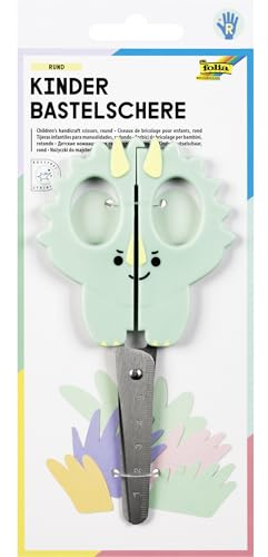 folia 774 - Tijeras Infantiles para Manualidades Dino, Aprox. 16 cm, Tijeras Infantiles con Motivo de Dinosaurio y Regla en Relieve, Acero Inoxidable con Esquinas Redondeadas, para diestros