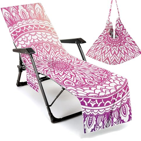 Morbuy Telo Mare Microfibra, Fodera per Sedia da Spiaggia, Mandala Stampa Asciugamano per Lettino Spiaggia Fodera per Chaise Longue Giardino Piscina, con Tasche (Viola,1)