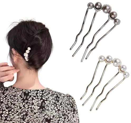 Haarnadeln 2 Stück Perlen in U Form,Seitlicher Kamm für Brauthaare,Bobby Pins Groß,Metall-Haarnadel, Vintage Haargabel Clips für Frauen Ideal Für Hochzeiten Und Partys