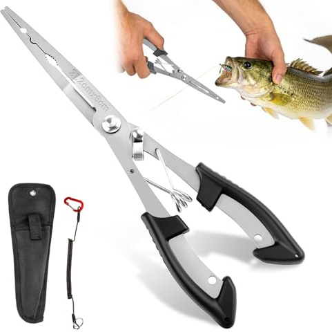 mawmuaw Angelzange Hakenlöser 21.2x6 cm, Lösezange Angeln Multifunktionaler | Angelzubehör, Fishing Pliers, Fischer Zange mit Lanyard Beutel, Hakenlöser Zange Angeln Fischzange für Salzwasser Süßwasser