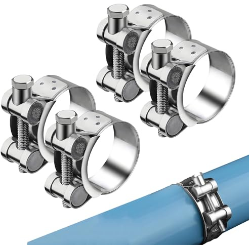 T Bolt Exhaust Pipe Clamp, 4 Pcs 52-55mm Adjustable Stainless Steel Hose Clamps for Exhaust Hose Water Pipe Attachment, Hose Clips Connector