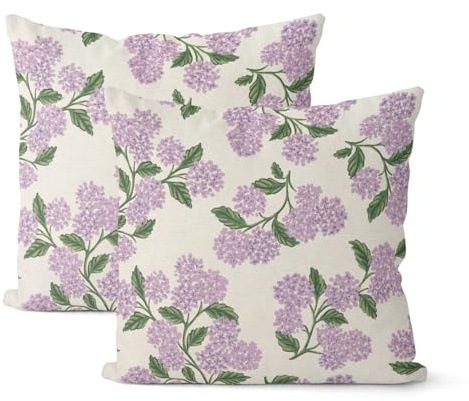 Throw Pillowcase Purple Pink Spring Green Hydrangea Flower Pillow Cases Smooth Pillow Cover Super Soft For Bedroom Office 2 Piece 45X45 Cm