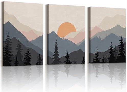 WENGTIAO 3 Stück Aquarell Berg Landschaft Leinwand Bilder Kunstdrucke | Abstrakt Sonnenuntergang Natur Wald Gemälde auf Leinwand für Modern Wanddeko Wohnzimmer Schlafzimmer 30x40cmx3
