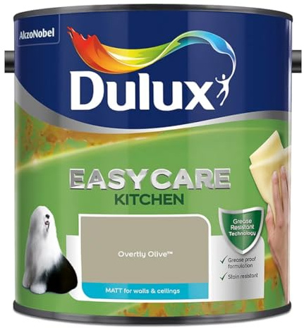 Overtly Olive Dulux Easycare Kitchen Matt Emulsion Paint 2.5L – Grease & Stain Resistant, Washable Matt Finish, Durable Interior Paint for Kitchen Walls & Ceilings