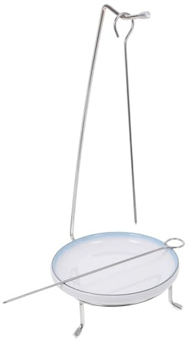 SUPVOX Soporte para Brochetas de Barbacoa de Acero Inoxidable, Parrilla Vertical con Gancho Único, Incluye 2 Pinchos y Base Azul Redonda, Adecuado para Asar Carne y Salchichas al Aire