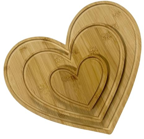 Planche Découpe Cœur en Bois – Plateau Charcuterie Bois pour Bread Fromage | Plat Bambou Forme Cœur pour Saint-Valentin | Planchette Cuisine pour Viande Légumes Fête