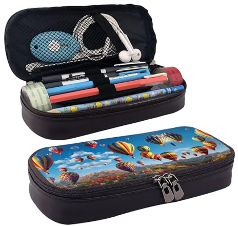 BWPDPXFJ Hot Air Balloons -Print Personalized Leather Pencil Case for Students, Compact Stylish Organizer with Zipper Closure Pouch.