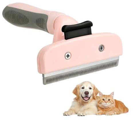 Cepillo para Gatos y Perros para Subpelo, Peine de Entresacar Profesional 100mm, Herramienta de Aseo para Eliminar el 95% del Pelo Suelto, Ideal para Mascotas de Pelo Largo y Corto, Rosa Melocotón