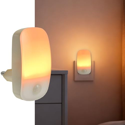 ideoon LED Nachtlicht Stecker mit Bewegungsmelder & Dämmerungssensor, Orientierungslicht für die Steckdose, 11 Lm Warmweiss, für Flur, Treppe & Kinderzimmer