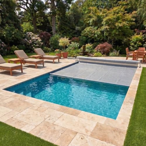 EDENEA - Bâche à Bulles Solaire Piscine 8 x 4 m - Epaisseur 500 Microns Premium - Bordée 4 Côtés - Technologie Alvéolaire Chauffante Anti Algues - Bleu/Gris