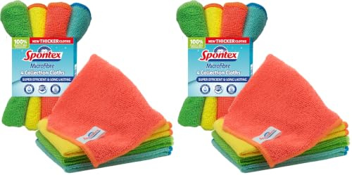 Spontex Microfibre Cloths for Cleaning | 4 Microfibre Collection Cleaning Cloths | For Use as Dusters, Dish Cloths & Kitchen Towels | 30 x 30cm | Assorted Colours | 4 Count (Pack of 2)