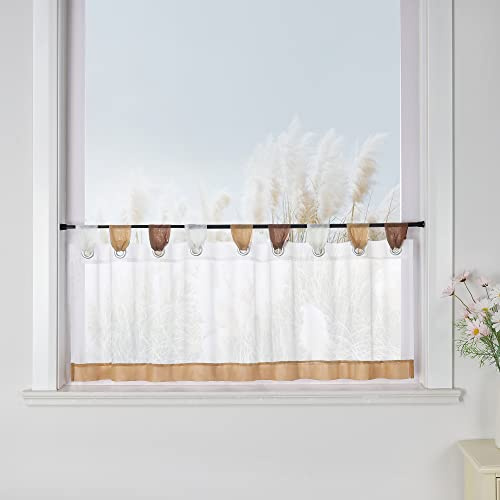 Yujiao Mao Scheibengardine Voile Küche Gardine Bistrogardine Mit Bunten Schlaufen Kleine Kaffee Vorhang Transparent HxB 45x90cm Weiß Kaffee 1er Pack