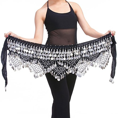 Calcifer - voile pour danse du ventre avec 320 pièces de monnaie, Black&Silver Coins, taille unique