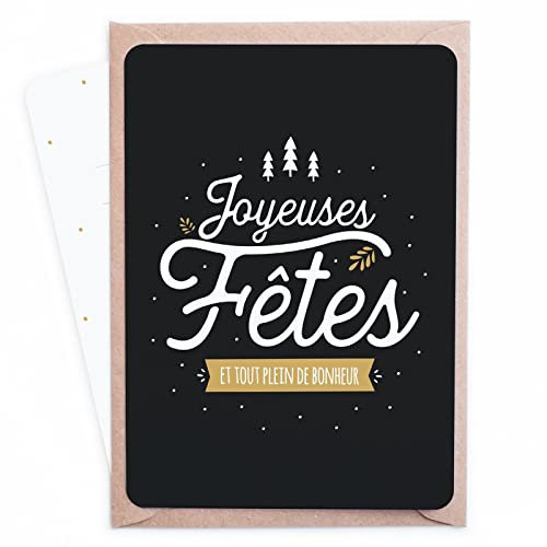 Manahia Carte de Noël - Joyeuses fêtes et tout plein de bonheur - Livrée avec Enveloppe Kraft - Carte de Voeux - Meilleurs Voeux - Bonnes Fêtes - Joyeux Noël - Carte de Noël (1 unité)