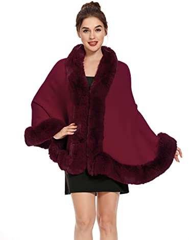 ZLYC Chal de invierno de piel sintética para mujer, Borgoña, Talla única