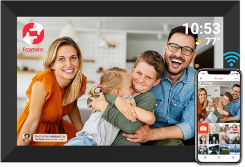 FRAMEO Cadre Photo numérique Intelligent WiFi Cloud 10,1 HD 1280 x 800 IPS Écran Tactile Cadre numérique avec 16 Go de Stockage Installation Facile pour Partager des Photos ou des vidéos Via