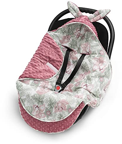 EliMeli EINSCHLAGDECKE für Babyschale - Baby Winter Decke für Autositz, Buggys und Kinderwagen mit Füllung, universal Fußsäcke z.B. Maxi Cosi, Kinderwagendecke (Rosa - Blumen)