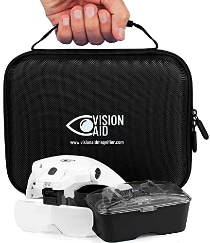 Vision Aid Magnifying Glasses with Light for Close Work, Illuminated Hands Free Headband Magnifier Goggles with Storage Case for Hobby Painting Reading Coin Watch Bead Jewelry…