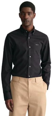 GANT Slim Pinpoint Oxford-skjorta för män, klassisk skjorta, svart, standard, svart, S