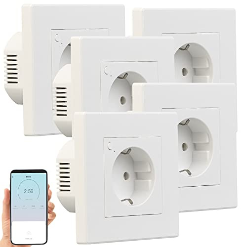 Luminea Home Control Smarthome-Steckdose: 5er-Set WLAN-Unterputz-Steckdosen mit Verbrauch-Messung, App, 3.680 W (Alexa-Steckdose Unterputz, WiFi)
