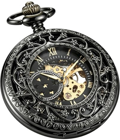 Orologio da tasca meccanico vintage da uomo, con quadrante romano, orologio da taschino a carica manuale, orologio da tasca per uomo, con catenina, idea regalo, Mw152, Antico