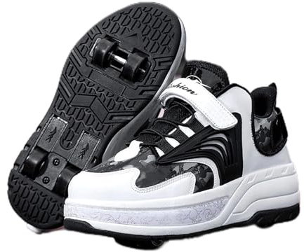 LUBOSE Schuhe Mit Rollen Versenkbarer Technischer Skateboardschuhe Sport Schuhe Kinder Rollschuhe Outdoor Turnschuhe Für Mädchen Jungen,Black-43