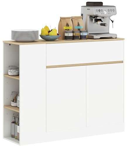 HOMCOM Sideboard Küchenschrank mit Schublade, 2 Türen, Verstellbare Ablagen, Buffetschrank Kommode für Küche, Wohnzimmer, Esszimmer, 105 x 30 x 81,5 cm Weiß