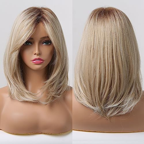 Parrucche bionde ombre con frangia spalle lunghe bob parrucche per le donne