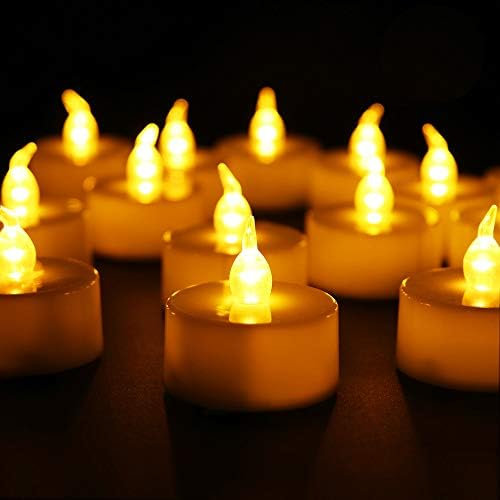 Sporgo Lot de 48 bougies LED sans flamme - Bougies chauffe-plat électriques sans flamme - Pour Halloween, Noël, fête, bar, mariage, Saint-Valentin (scintillement jaune)