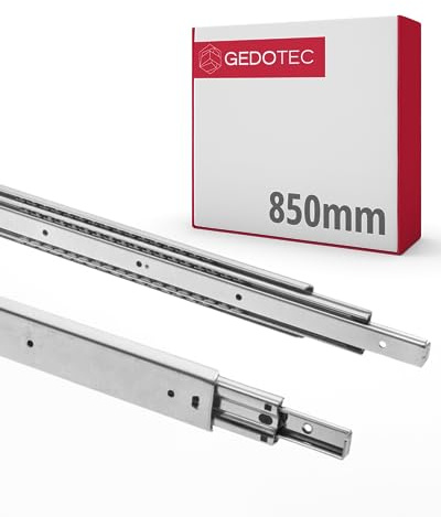 Gedotec Carriles para cajones con guía de bolas, 1 par de guías para cajones de acero, guías telescópicas de 850 mm, sistema de rieles galvanizados, capacidad de carga 100 kg