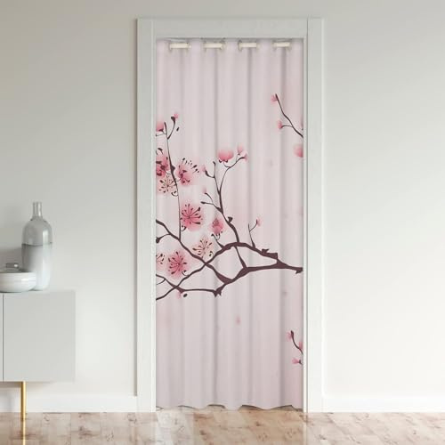 Homewish Rideau de Porte Fleurs de Cerisier 86x203 cm, Floral Rose pour Fille Femme, de Placard Japonais Printanier, Occultant Rose Pâle