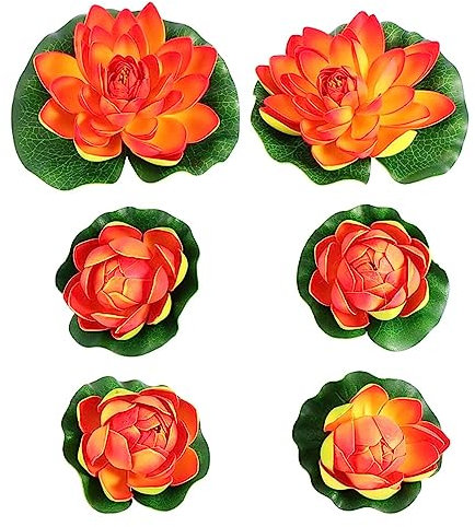 STOBAZA Schwimmende Lotusblume 6 Stück Künstliche Teichblumen Kunststoff Seerosen Teichpflanzen Frosch Für Zuhause Garten Pool Aquarium Ornament Rot
