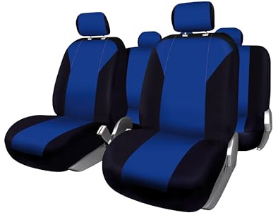 +PWR Car Parts Juego de Fundas de Asiento Universales Firenze Azules y Negras. Airbag Compatibles, Juego Completo para 5 Asientos.