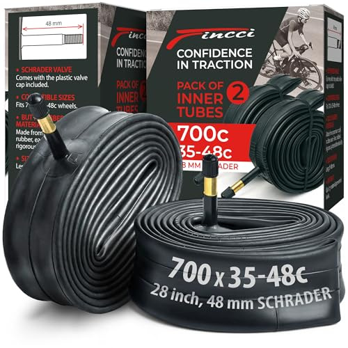 Fincci Gravel Cámara Bicicleta Carretera 700c x 35c x38c x 42c x 48c - Pack de Cámaras 28-29 pulgados con de Aire Schrader Válvula 48 mm para Bicicletas Eléctricas, Estáticas y Plegable - Pack de 2