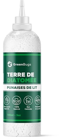 Souffleuse Terre de Diatomée pour Punaises de Lit - 100ML Poudre Non Calcinée et Naturelle - Agriculture Biologique - Agit en 48h - Efficace contres Les Insectes Rampants