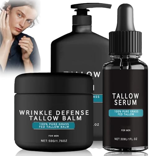 Forge - Wrinkle Defense Tallow Balm,Anti Wrinkle Anti Aging Forge Skin Care Set for Men,Natural Tallow Moisturizer,Tallow Anti-Wrinkle Night Serum,Tallow Face Wash,Natural Tallow for All Skin Types