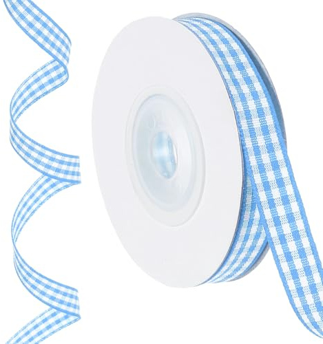 PATIKIL 10 Yardas x 0.4 Cinta de Cuadros tela rayada, Cintas de Regalo Azul Claro Y Blanco para Arcos de Acción de Gracias, Coronas, Manualidades, Cumpleaños, Bodas