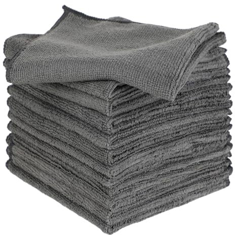 Hisdricus 12 Panno per la Pulizia in Microfibra 30x30 cm, panni microfibra cucina lavabili, per auto, stoviglie, superfici varie, colore grigio