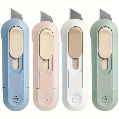 Dawwoti 4er-Packung Cuttermesser Klein, Mini Cuttermesser, Kartenmesser, Mobiler Cutter, Mini Messer, Einziehbares Allzweckmesser Geeignet Für Karton, Verpackungs- Und Papierschnitte (4 Stück)