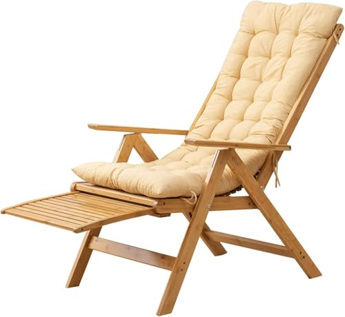 Widppsopt Rattan-Relaxsessel, klappbar, Lounge-Kissen aus Baumwolle, mit einziehbarer Fußstütze, verstellbar für drinnen und draußen (Gelb1)