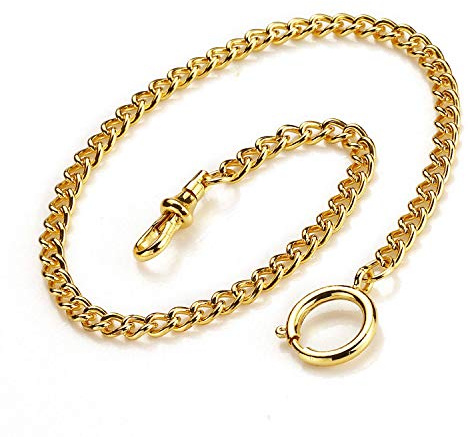 BOSHIYA Taschenuhr Kette 14 inch T Bar Albert Westenkette mit Karabiner Überzug Cowboy Kette für Herren Silber/Gold
