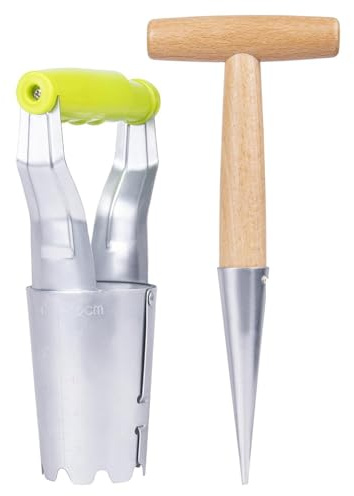 Gardening Planting Tool Set, Convenient for Digging Holes/Filling pits - with Depth Marking, More evenly Plants Tulips, Daffodils, Dahlias, for Planting Bulbs, Moving Plants (Light Green Suit)