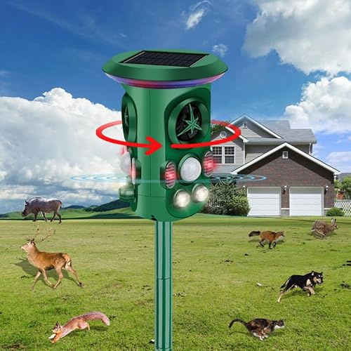 Cat Deterrent, Ultrasonic Solar with Motion Sensor, 360° Animal Repellent for Garden, Cat Repellent, Marten Repellent, IP66 Waterproof with Flash Lights, Effective Against Cats, Dogs, Martens