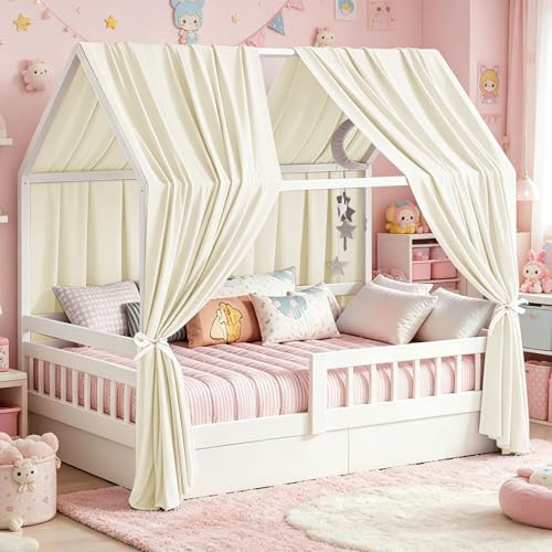 YushengTai Beige Hausbett Himmel, 2 Stück Betthimmel Hausbett 270 x 67 cm, Himmelbett Vorhänge für Mädchen & Jungen, Kinderbett Baldachin Kinderzimmer Deko