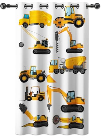 YONGFOTO Bagger Vorhang Kinderzimmer Baustelle Traktor Autos Lastwagen Bulldozer Verdunklungsvorhänge Jugendzimmer Junge mit Ösen 1 Stück 107 x 160 cm
