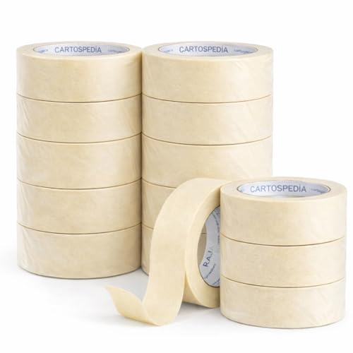 18 Scotch di Carta (50 mm x 50 mt) GARANTITI e RESISTENTE - Adesivo in Gomma Naturale Senza Residui - Nastro Carta Ideale per Pittura, Ristrutturazione, Carrozzeria e Non Solo
