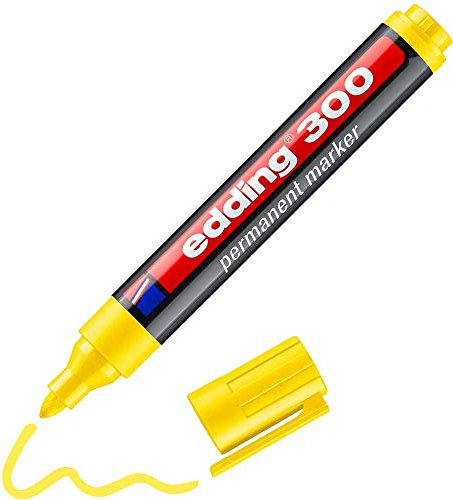 edding 300 Marqueur permanent - jaune - 1 stylo - pointe ronde 1,5-3 mm - sèche vite, résiste à l'eau et aux frottements - pour carton, plastique, bois, métal, verre